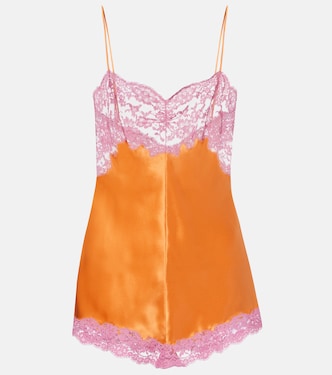 Lace-trimmed silk satin bodysuit | Saint Laurent