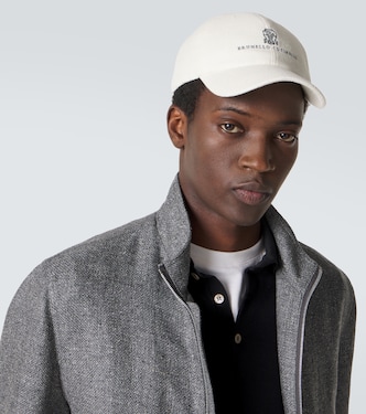 Logo silk, linen, and wool baseball cap in white - Brunello