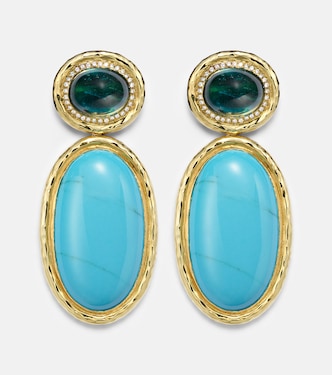 Bermuda Blue 18kt gold drop earrings with turquoise, tourmaline, and diamonds | Octavia Elizabeth
