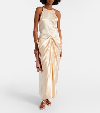 khaite satin dress Khaite, Draped gathered satin maxi dress, Women, Beige, US 6, Dresses, Materialmix