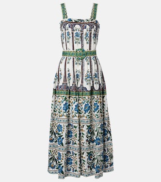 Manoela belted floral linen-blend pleated midi dress | Farm Rio