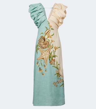 Robe midi Marine Garden Sand en lin à imprimé | Farm Rio