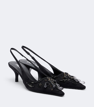 Verzierte Slingback-Pumps aus Satin | Prada
