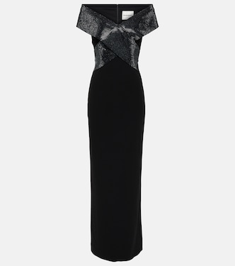 Off-shoulder cady and velvet gown | Roland Mouret