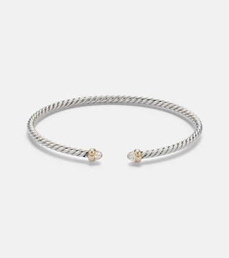 Micro Cable Flex® sterling silver and 14kt gold cuff bracelet with diamonds | David Yurman