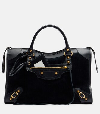 Le City Medium leather-trimmed suede tote bag | Balenciaga