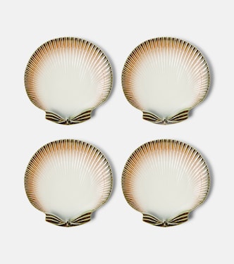 Oyster & Scallops set of 4 ceramic dinner plates | Bordallo Pinheiro