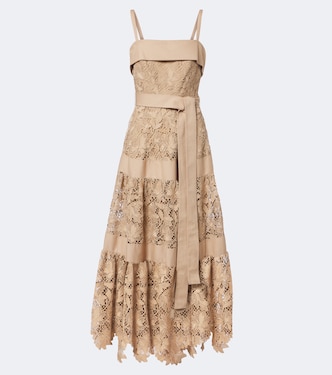 Belted tIered guipure lace maxi dress | Elie Saab