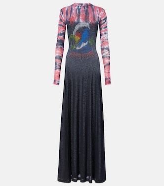Abito lungo in jersey di misto cotone con stampa tie-dye | Balenciaga