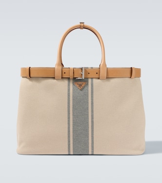Prada Buckle leather-trimmed canvas tote bag | Prada