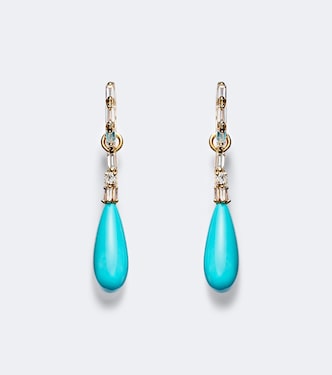 18kt gold drop earrings with diamonds and turquoise | Suzanne Kalan