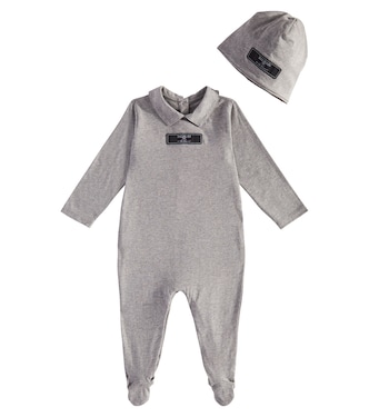 Baby cotton jersey onesie and beanie set | Balmain Kids