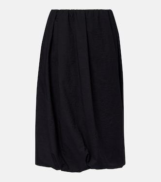 Gathered cotton-blend midi skirt | Brunello Cucinelli
