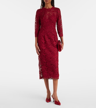 midi burgundy lace dress Self-Portrait - Burgundy Floral Lace Midi Dress