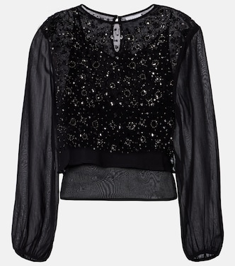 Marlowe sequinned sheer top | Velvet