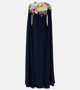 Embroidered caped silk-blend gown | Oscar de la Renta