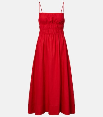 Ayla shirred linen midi dress | Staud