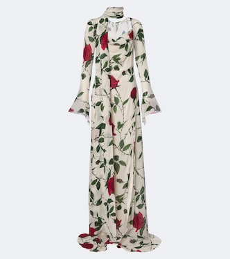 Floral scarf-detail georgette gown | Blumarine