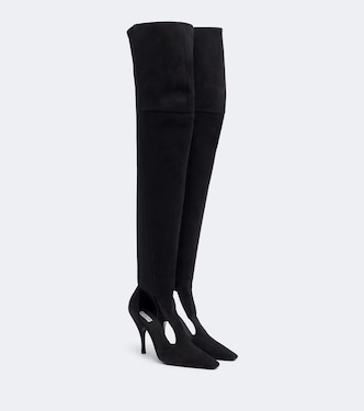 Cutout suede-trimmed over-the-knee boots | Alaïa