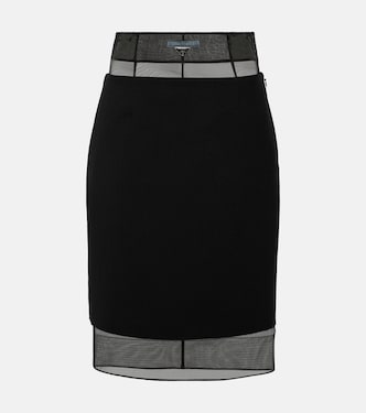 衬里与初剪羊毛中长半身裙  | Prada