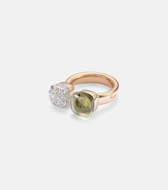 Nudo 18kt rose and white gold ring with diamonds and prasiolite  | Pomellato