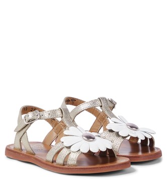 Sandalen Plagette Big Flo aus Metallic-Leder | Pom d'Api