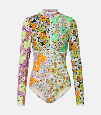 Orange Blossom floral rashguard swimsuit | Alémais