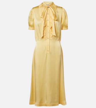 Ruffled tie-neck satin midi dress | Prada