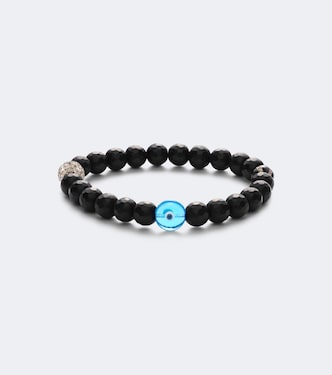 Sterling silver beaded bracelet with onyx and diamonds | Ileana Makri