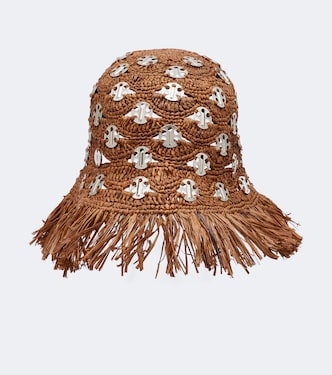 Fringed studded raffia bucket hat | Rabanne