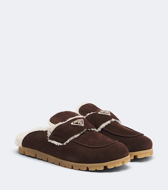 Slippers aus Veloursleder mit Shearling | Prada