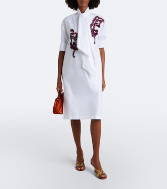 Embroidered cotton poplin midi dress in white - Dries Van Noten