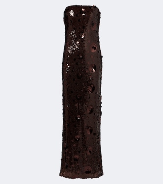 Floral-appliqué sequined bustier gown | Rotate