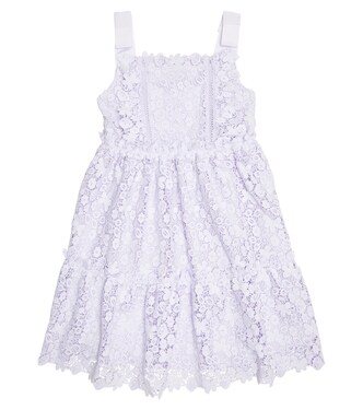 Bow-trimmed guipure lace dress | Self-Portrait Kids