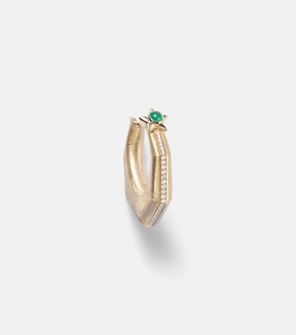 Baba Large 18kt gold single earring with diamonds and emerald | Marie Lichtenberg