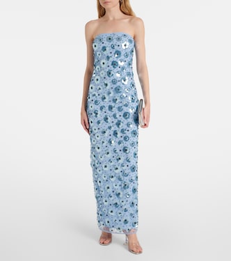 Floral embellished strapless gown in blue - Rotate | Mytheresa