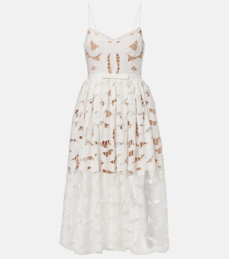 Bow lace linen and cotton midi dress | Self-Portrait