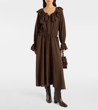 ralph lauren brown pleated dress Polo Lauren, Ruffled midi dress, Women, Brown, US 14, Dresses, Materialmix natural drape