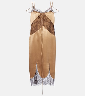 Vestido midi de satén con encaje | Ferragamo