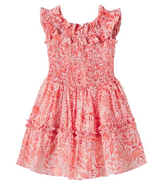 Robe Amber en coton mélangé à motif floral et volants | Poupette St Barth Kids
