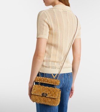 Rockstud Spike Small suede top-handle bag in beige - Valentino