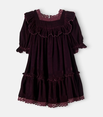 Lace-trimmed ruffled velvet dress | Petite Amalie