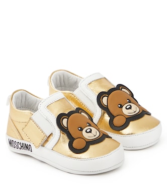 Baby logo metallic leather sneakers | Moschino Kids