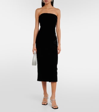 knee length dresses for ladies Ellen Velvet Midi Dress - Black | Elegant One-Shoulder Bodycon Dress main image 1