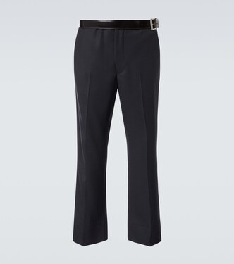 Belted wool gabardine straight pants | Prada