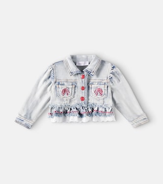 Embroidered ruffled denim jacket | Monnalisa