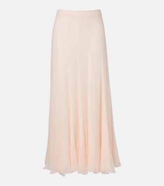 Pleated silk muslin maxi skirt  | Chloé