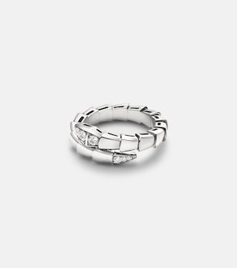Serpenti Viper 18kt white gold ring with diamonds | Bvlgari