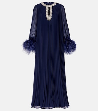 Embellished feather-trimmed chiffon maxi dress | Self-Portrait
