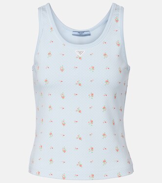 Floral cotton-blend tank top | Prada